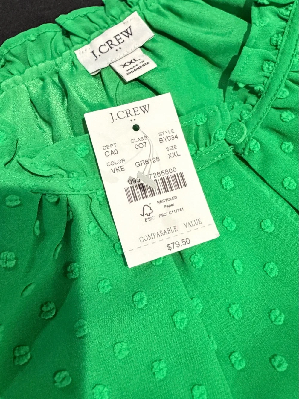 J. Crew Bright Green Swiss Dot Cap-Sleeve Blouse